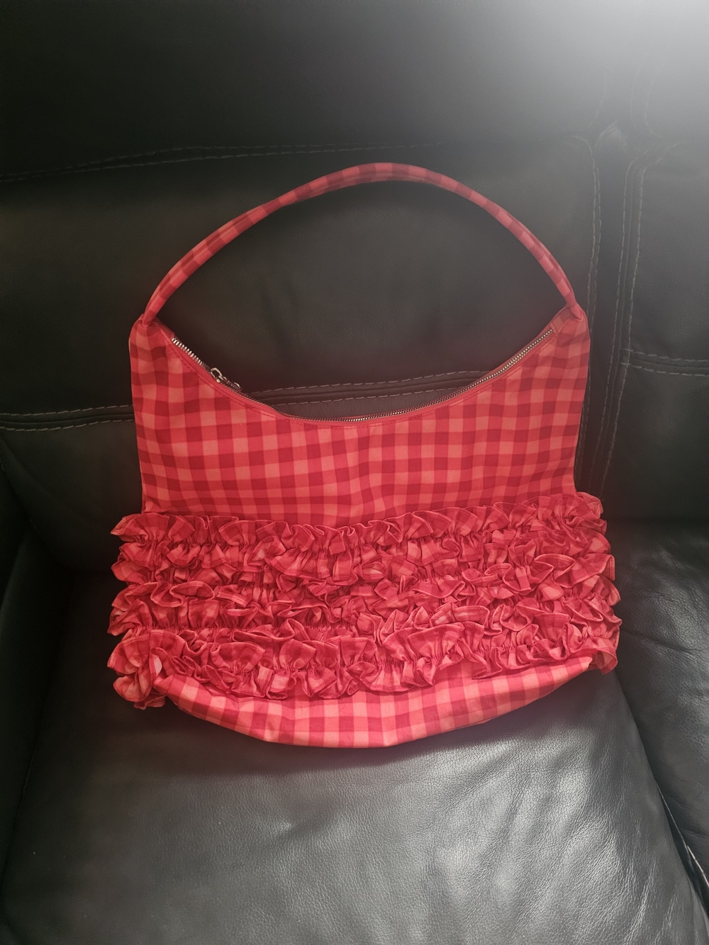 BAGGU Molly Goddard Ruffle Shoulder Bag Gingham Ruffle Shoulder Bag in Pink NWT